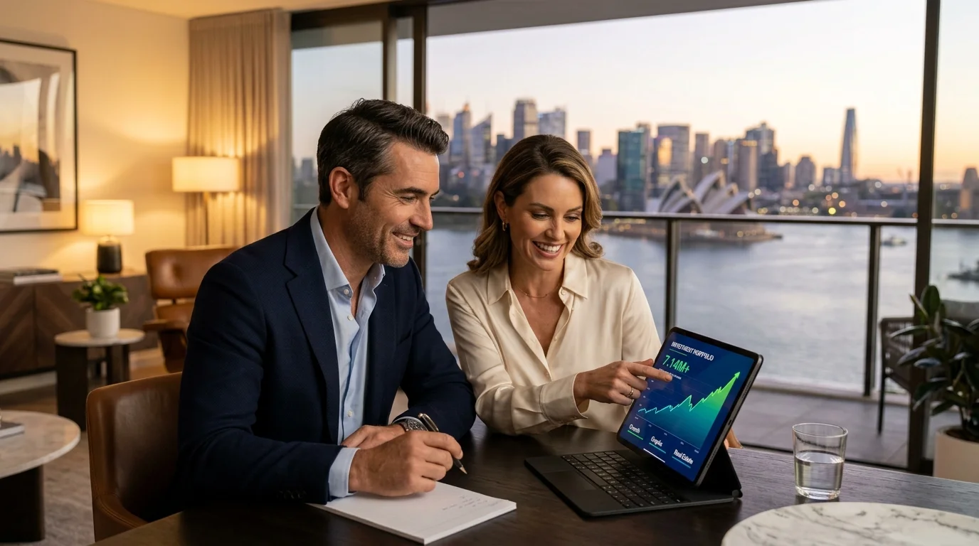 A couple in their 40s reviewing an investment strategy together