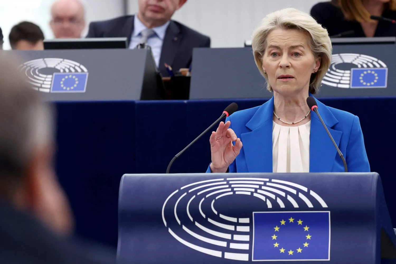 Ursula von der Leyen speaking at the European Parliament